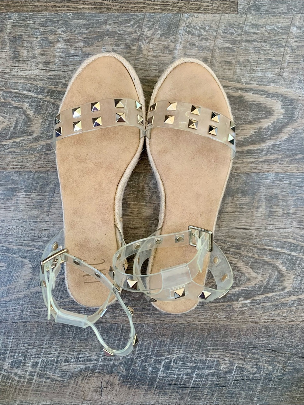 INC Studded Clear Ankle-Strap Sandals - Beige